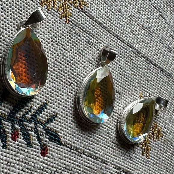 Rainbow aura quartz 925 silver pendant - Picture 3 of 10